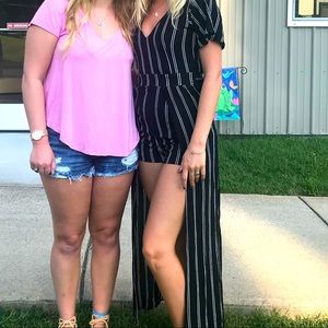 Black and white striped romper dress